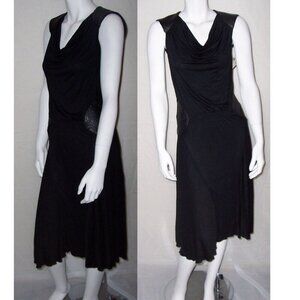 WOODLEY PARK LBD Black Draped Midi Faux Leather Dress